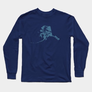 Alaska Distressed Fly Fishing State Map Long Sleeve T-Shirt